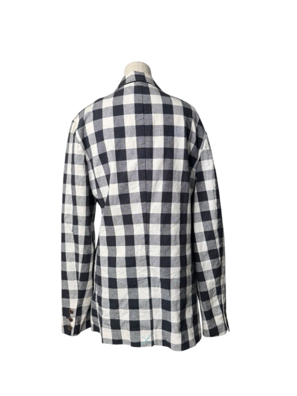 Trovata 100% Cotton Gingham Blazer Size 40 | Blue White Check Jacket - Picture 8 of 8